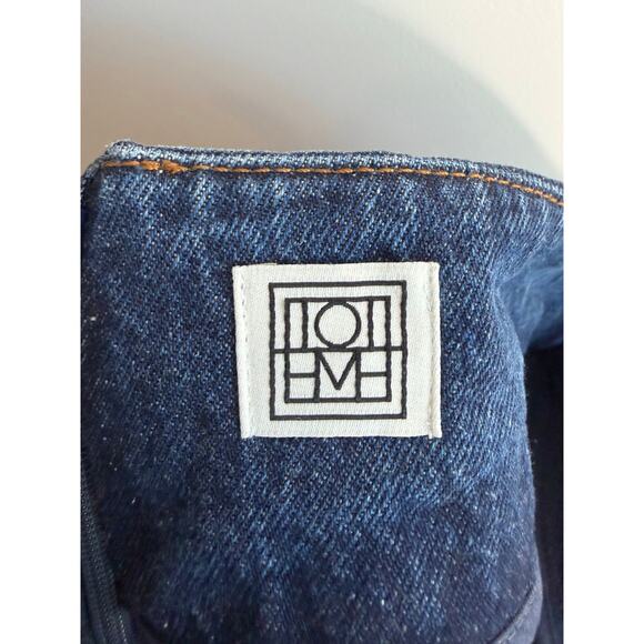 Toteme High Waisted Curved Hem Denim Pencil Midi Skirt Blue Women's Size 40 - Picture 7 of 10